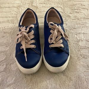 J/Slides satin blue and pink platform sneakers